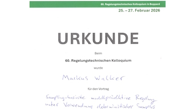 Certificate titled "URKUNDE" with handwritten name, from a technical colloquium.