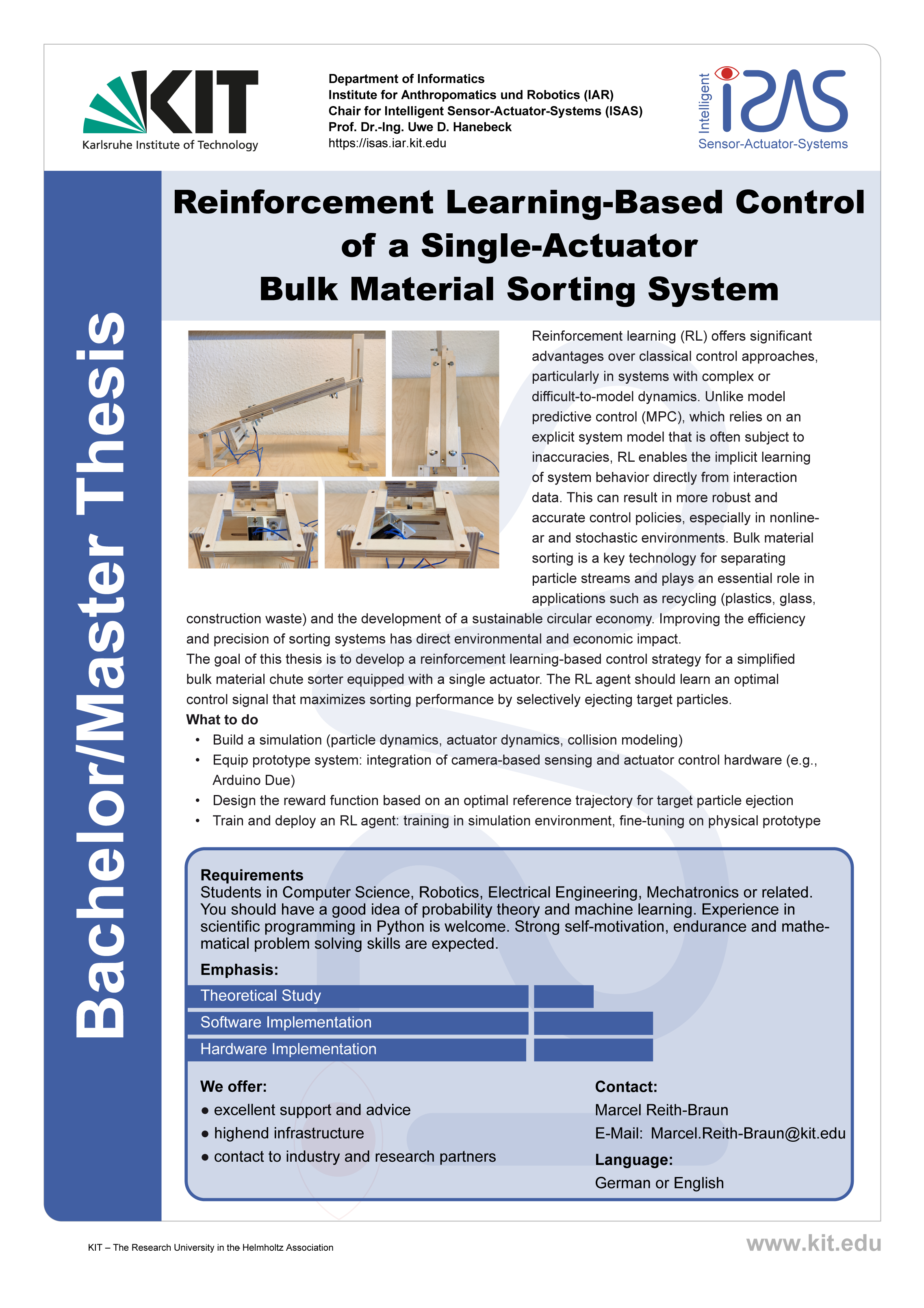 Reinforcement Learning-Based Control
of a Single-Actuator Bulk Material Sorting System